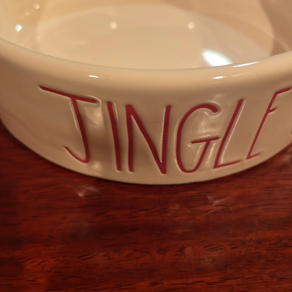 Rae Dunn Pet cat dog dish bowl white Jingle Claws Christmas